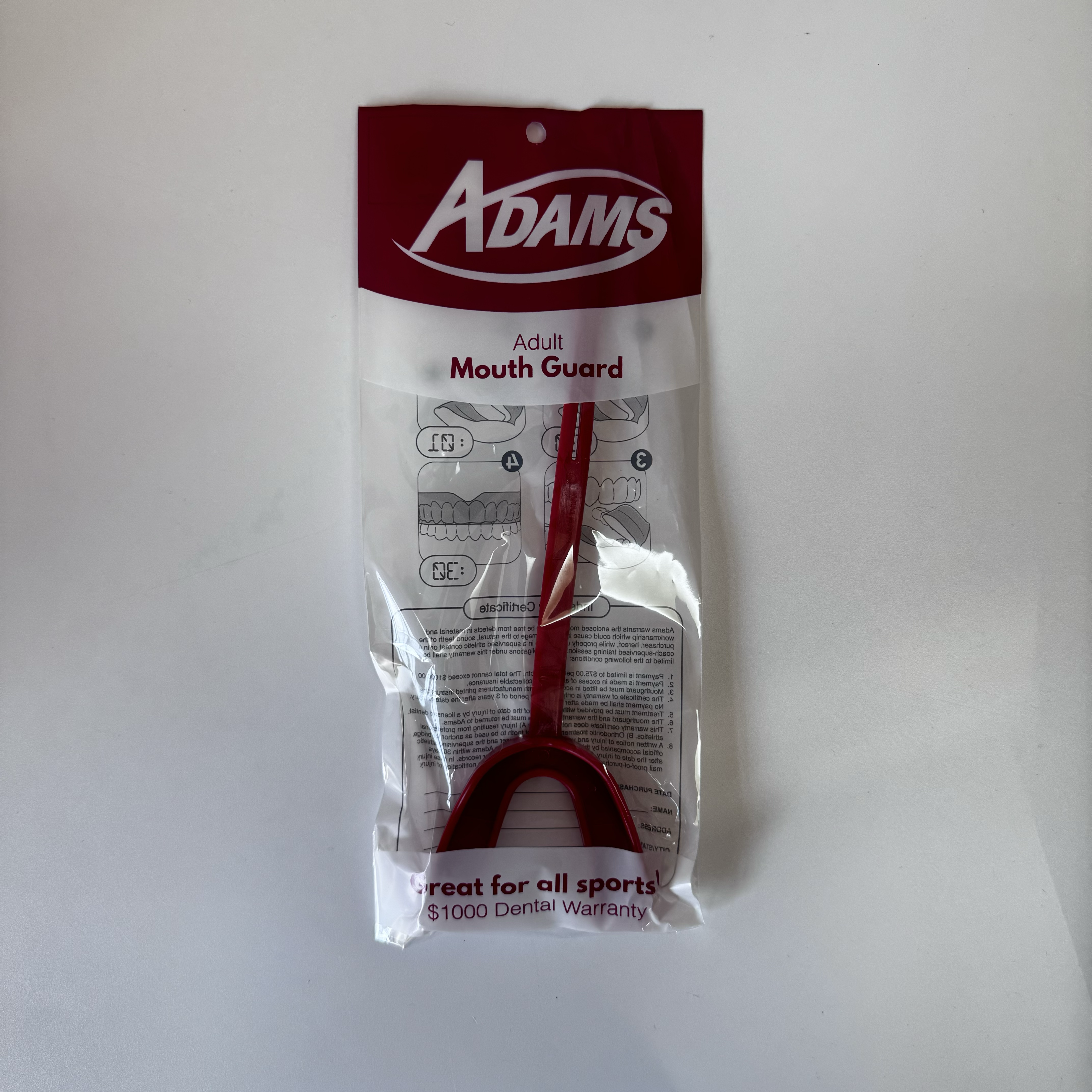 Adams Football Mouthpiece with Strap - Red Adams Football Mouthpiece with Strap - Red